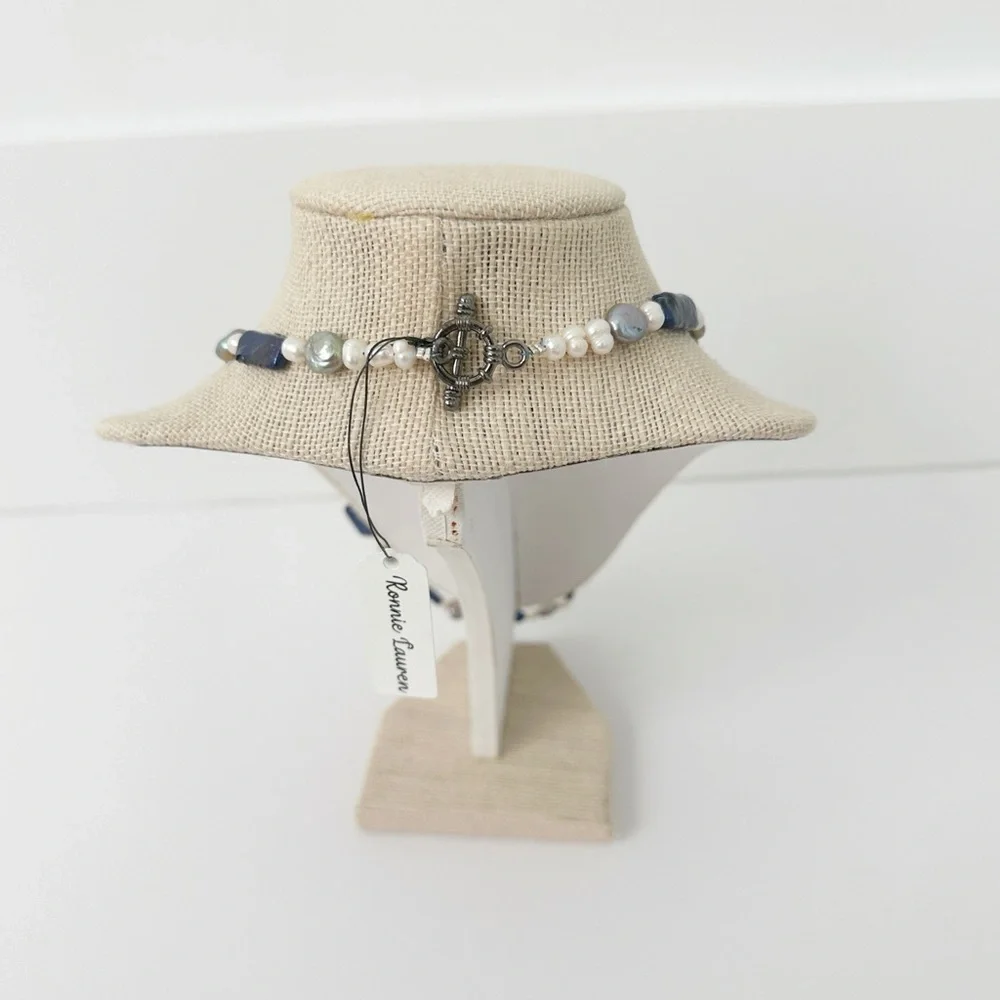 NWT Genuine Blue Pearls, Gray Pearls & White Pearls Necklace Beaded - Picture 5 of 6